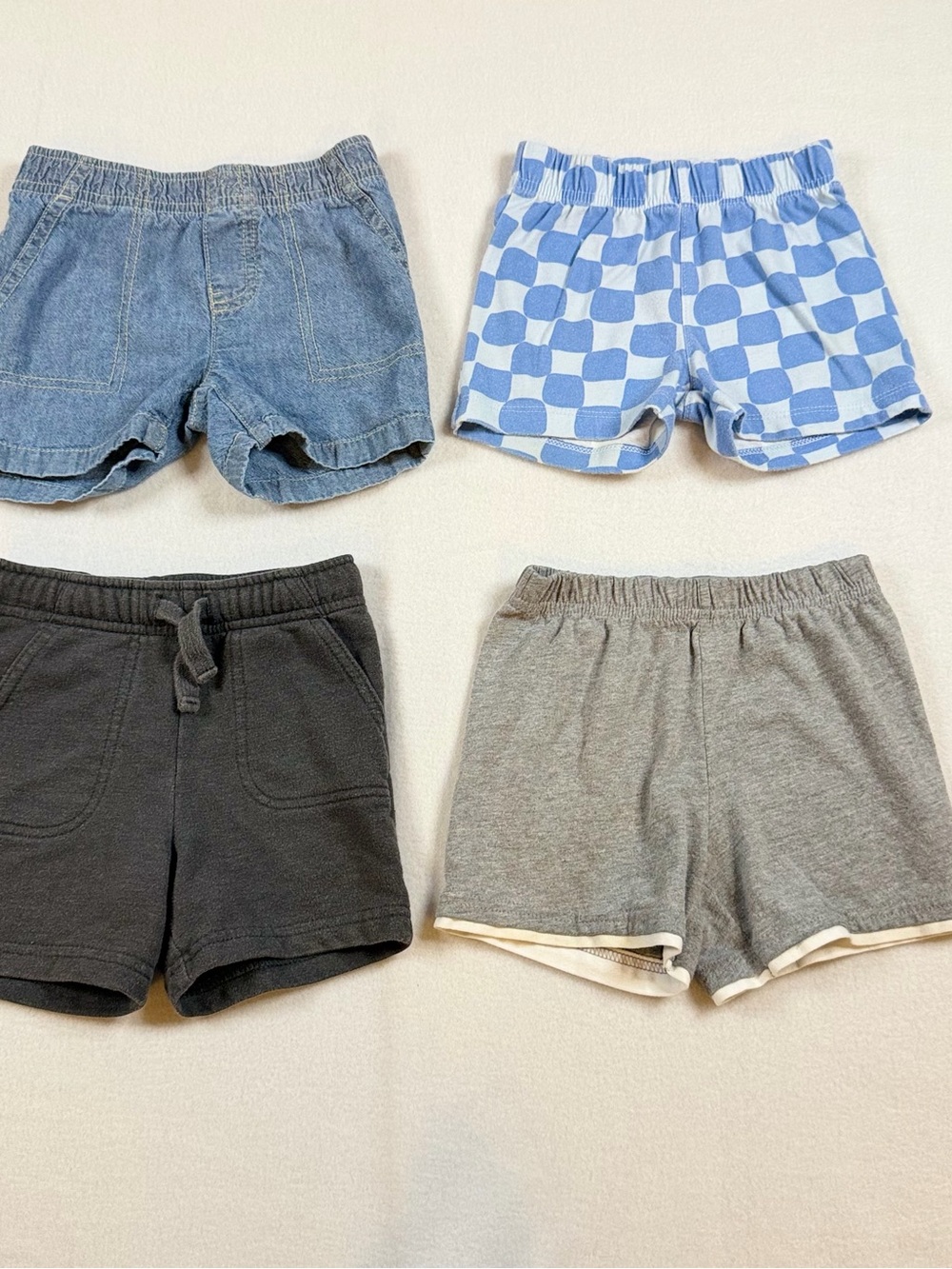 Four-Pack boys Shorts - Denim Blue, Checker Blue, Black, Gray
